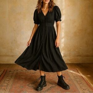 THE GREAT. Alder Pleated Jacquard Midi Dress